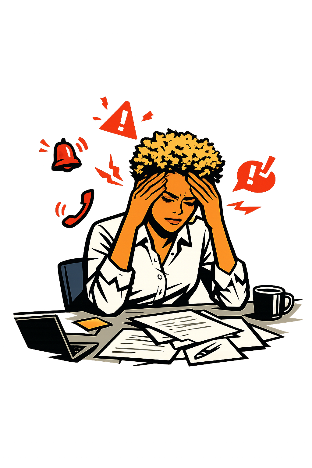 Frustrated operations manager overwhelmed by missed calls